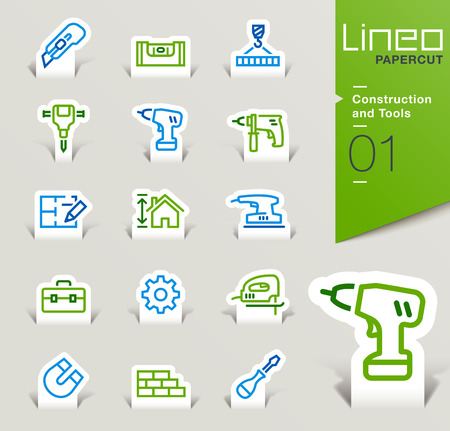 Lineo Papercut - Construction and Tools icons outlineのイラスト素材