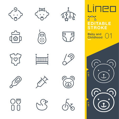 Lineo Editable Stroke - Baby and Childhood outline icons. Vector Icons - Adjust stroke weight - Change to any colorのイラスト素材