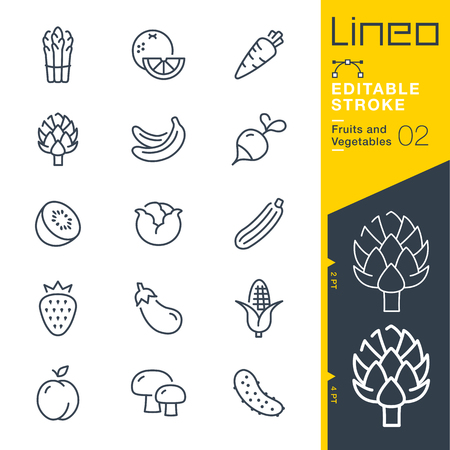 Lineo Editable Stroke - Fruits and Vegetables line Vector icons - Adjust stroke weight - Change to any colorのイラスト素材