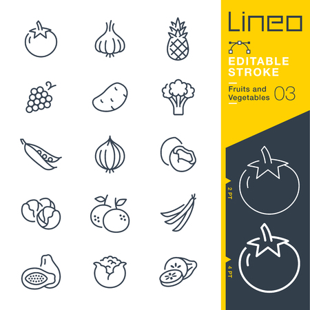 Lineo Editable Stroke - Fruits and Vegetables line Vector icons - Adjust stroke weight - Change to any colorのイラスト素材