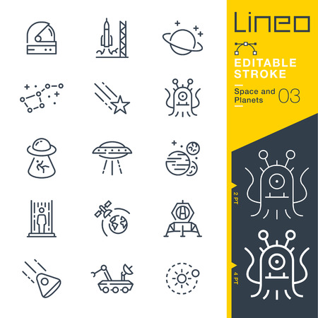 Lineo Editable Stroke - Space and Planets line iconsのイラスト素材