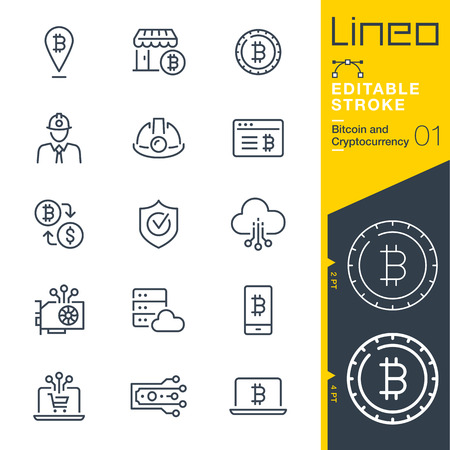 Lineo Editable Stroke - Bitcoin and Cryptocurrency line iconsのイラスト素材