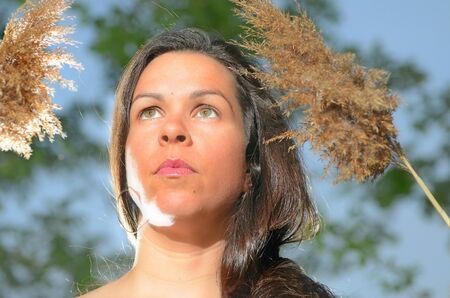 Image of model looking off in the distanceの写真素材