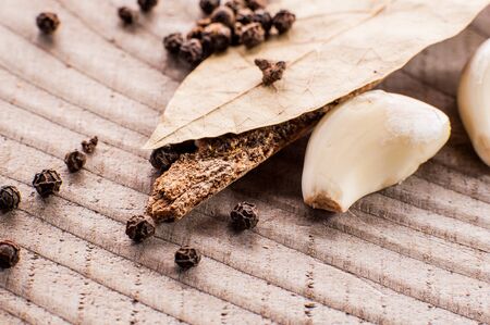 garlic on wooden surfaceの写真素材