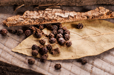 bay leaf and black pepperの写真素材