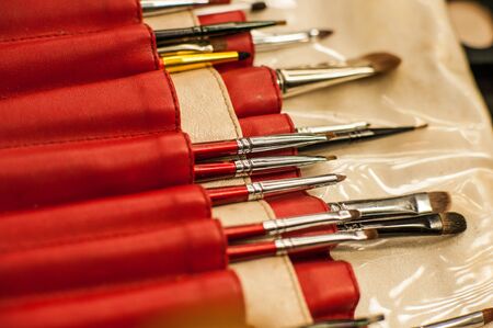 Makeup brushes of different shapes, Ñollection of professionalの写真素材