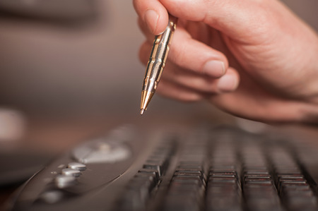 businessman works on the computer. personnel trainingの写真素材