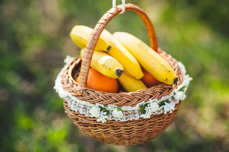 Organic fruit in basket, fresh の写真素材