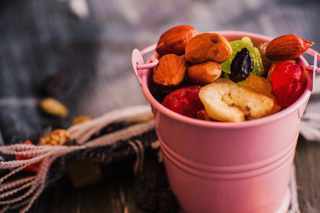 Dried fruits and nuts.A mixture of dried fruits, candied fruitsの写真素材