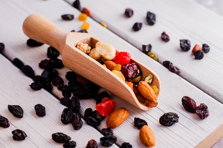 Light raisins dried.A mixture of dried fruits, candied fruitsの写真素材
