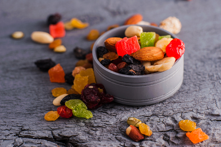 Dried fruits and nuts.A mixture of dried fruits, candied fruitsの写真素材