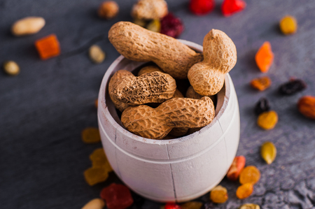 Dried fruits and nuts.A mixture of dried fruits, candied fruitsの写真素材