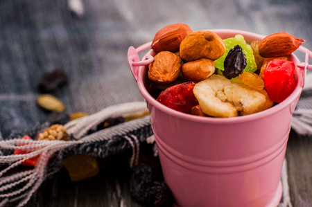 Dried fruits and nuts.A mixture of dried fruits, candied fruitsの写真素材