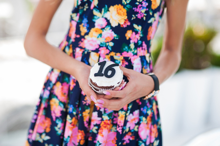 Girl celebrates '16の写真素材