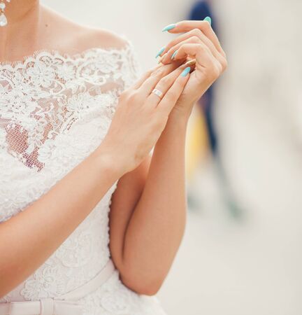 hands of the bride.Wedding Dressの写真素材