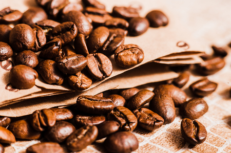 coffee beans.Roasted coffee beans goals.Packaging for coffeeの写真素材