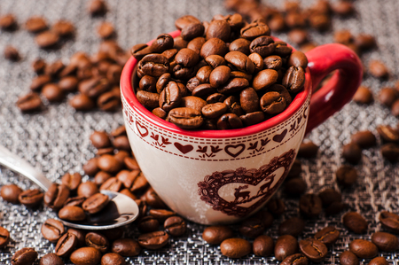 coffee beans.Roasted coffee beans goals.Packaging for coffeeの写真素材