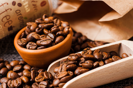 coffee beans.Roasted coffee beans goals.Packaging for coffeeの写真素材