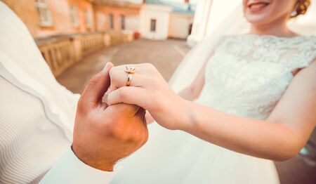 a young couple holding handsの写真素材