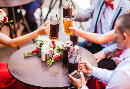 a group of young people of Attractive young People toasting の写真素材