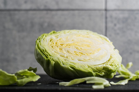 Sliced cabbage in a metal mug. rustic style. Homemade cabbage salad.
