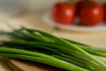Fresh chopped green onions. Food for vegans.