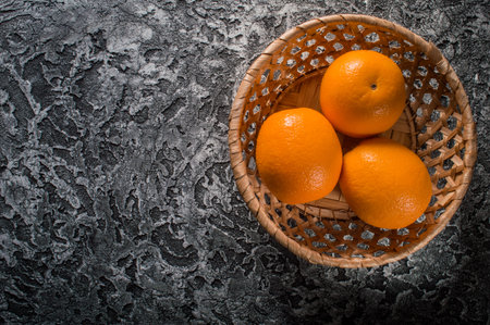 Closeup of tasty spanish oranges freshly collected.Fruit is delicious for vegans.の写真素材