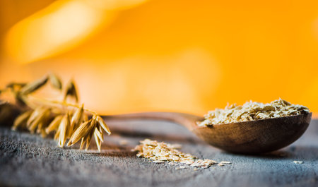 Oatmeal grain on the table.