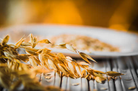 Oatmeal grain on the table.の写真素材