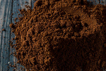 ground coffee beans scattered.の写真素材