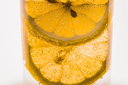 Lemon texture in water close-up.