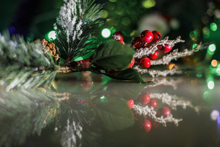 Christmas tree, New Year, cone, tree. Toy viburnum and Christmas tree.の写真素材