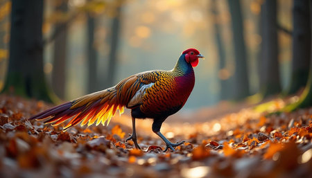 Pheasant in the autumn forest. Beautiful bird in nature.の写真素材