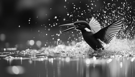 Black-crowned kingfisher taking a bath in the waterの写真素材