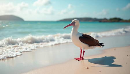 A seagull standing on a beach in the tropics.の写真素材