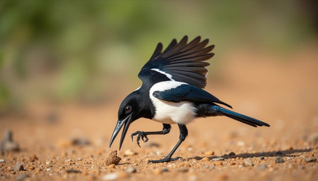 Magpie (Pica pica) on the ground, South Africaの写真素材