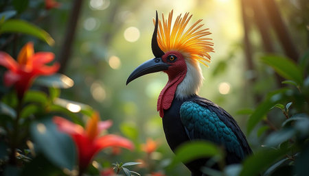 Beautiful hornbill bird in the tropical forest. Bird in the nature.の写真素材