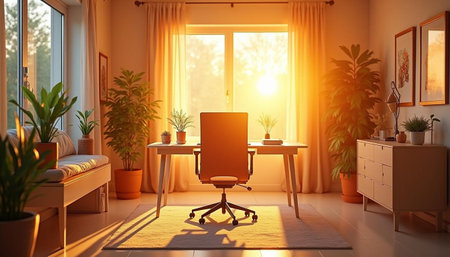 Modern office interior. Workplace and window. 3D rendering.の写真素材