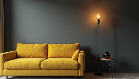 interior with yellow sofa and lamp. 3d render illustration mock upの写真素材