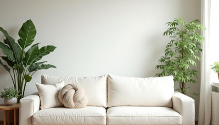 Interior of living room with white sofa and plant. 3d renderingの写真素材