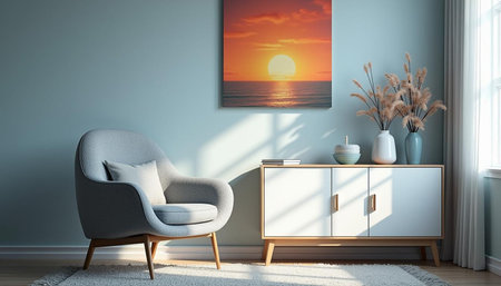 interior with grey armchair, 3d render illustration mock up