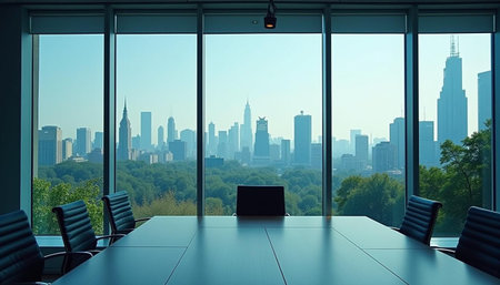 Conference room with panoramic view of Chicago, Illinois, USA