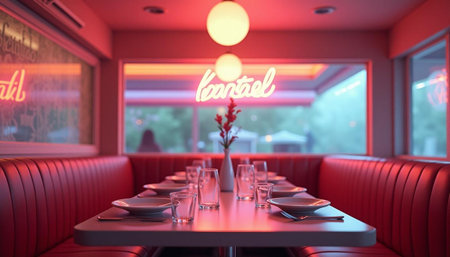 Restaurant interior. 3d render. Vintage retro style.の写真素材
