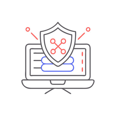 Laptop protected with shield. Cyber security, antivirus, antivirus. Vector illustrationのイラスト素材