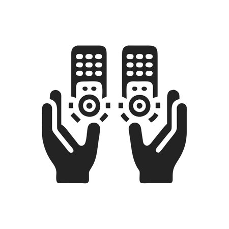 Hands holding speaker black icon. Pictogram for web page, mobile app, promo. UI UX GUI design elementのイラスト素材