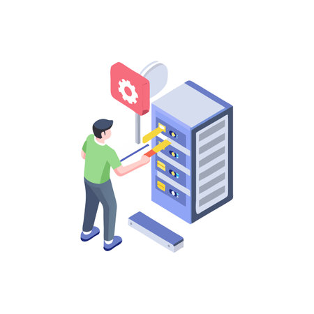 Data center isometric concept. Server, data center, server, network. Vector illustrationのイラスト素材
