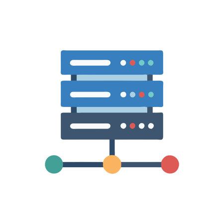 Database server icon in flat color style. Network connection data center hosting