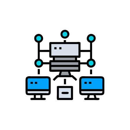 Computer network icon, vector illustration. Flat design style, outline.のイラスト素材
