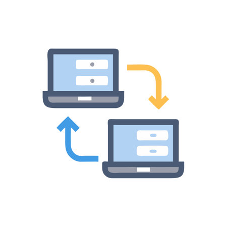 Laptop and network icon. Flat color design. Vector illustration.のイラスト素材