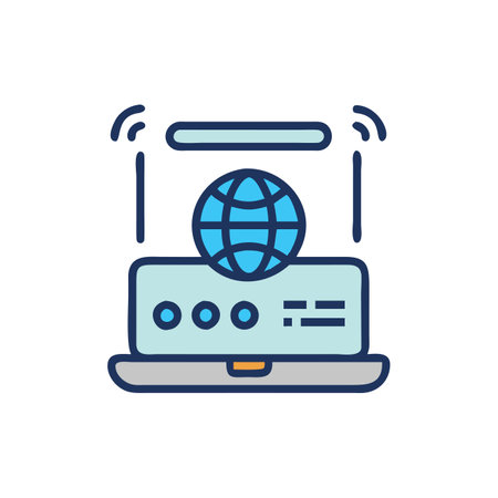 Laptop and globe line icon. Vector illustration, flat design.のイラスト素材